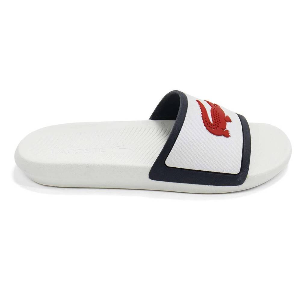 NEW LACOSTE men's croco slide tri 3 sandals in white
